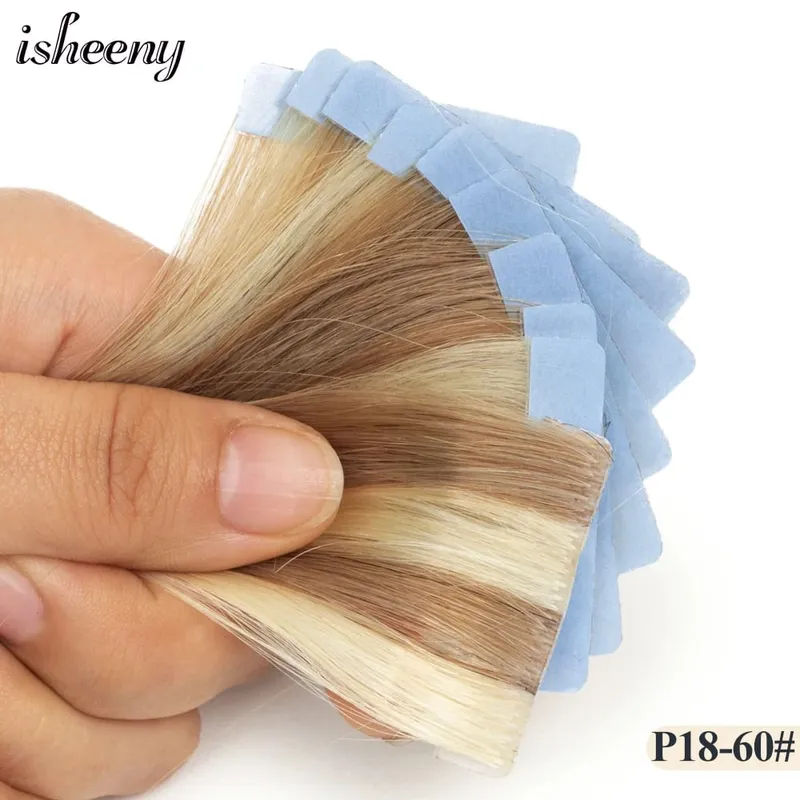Isheeny Invisible Tape In Hair Extensions 12" 16" 20" Skin Weft Tape Ins 10 stk Naturlig Straight Machine Made Remy Human Hair — image 13