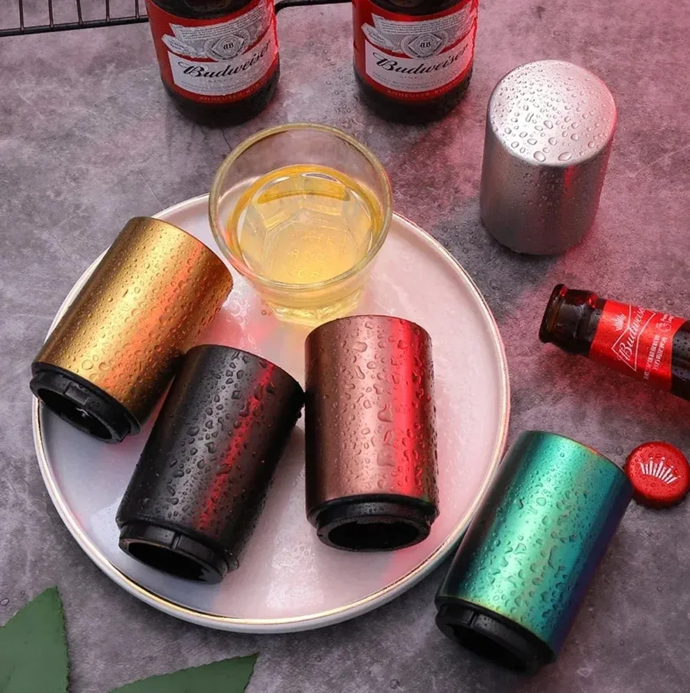 Apribottiglie automatico per birra Apriscatole a pressione in acciaio inossidabile per magnete Birra Soda Cap Bar Accessori da cucina per feste — image 3