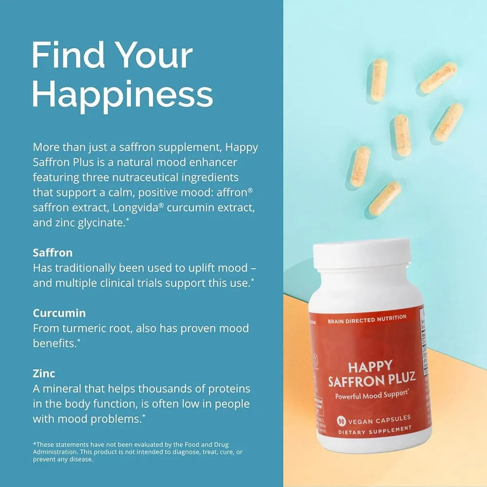Suplemen Happy Safron Ekstrak Safron untuk Mood & Memori Kesihatan Mata - Suplemen Sendi untuk Wanita & Lelaki - 90 Kapsul Vegan — image 5