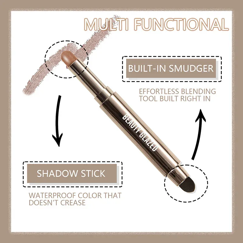 10 สี Double Ended Eye Shadow Stick พร้อมแปรงฟองน้ำ Pearlescent อายแชโดว์ยาวนานปากกา Contouring แบบพกพาแต่งหน้าเครื่องสำอาง — image 5