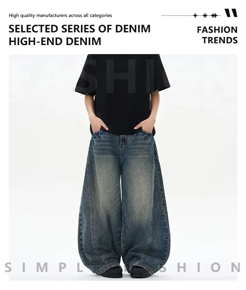 Jean surdimensionné à jambes larges pour homme, pantalon ample, Vintage, Patchwork, Denim craquelé, Streetwear, nouvelle collection printemps 2025 — image 8