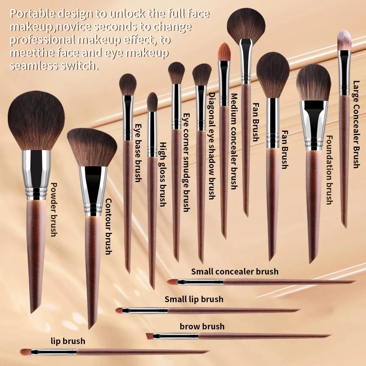 Pennelli per trucco con manico in legno da 15 pezzi con confezione regalo Set di strumenti cosmetici per contorno occhi, fondotinta in capelli sintetici morbidi, fard e ombretto — image 6