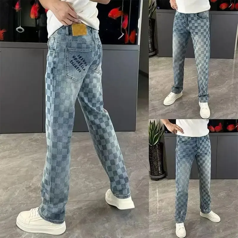 Karierte Frühlings- und Sommerjeans von der trendigen Marke. Vielseitige Herren-Jeans mit geradem Bein und lockerer, lockerer, gerader Stretch-Hose — image 2