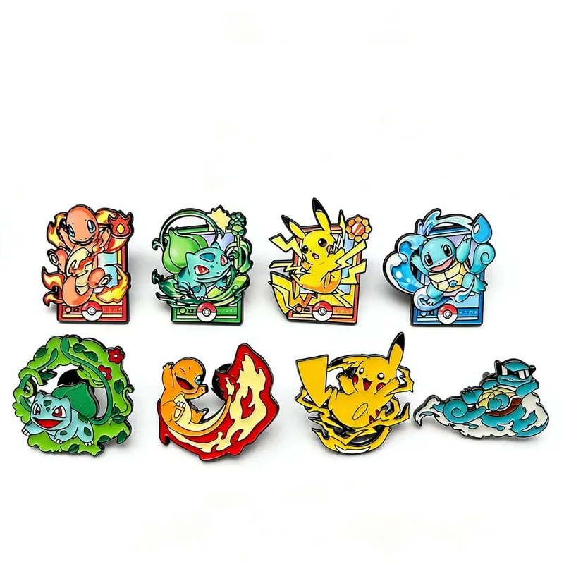 8pcs Set Anime Enamel Pin Lencana - Pikachu Charmander Kartun Haiwan Lucu Fesyen Kerongsang Barang Kemas untuk Beg galas Hadiah Aksesori