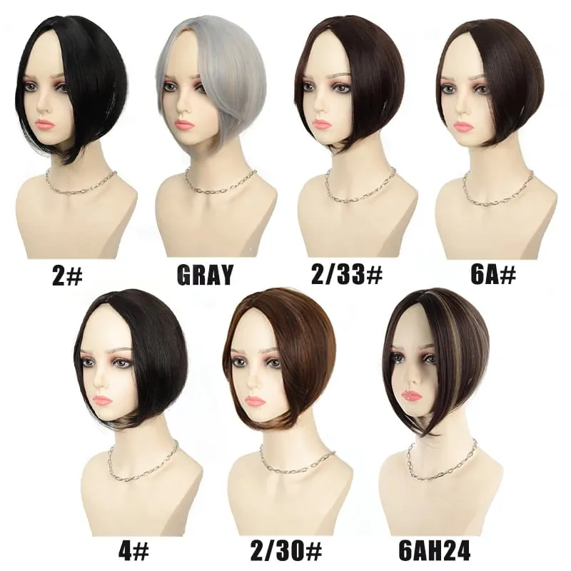 Pièce de perruque pour femmes avec une frange couvrant leurs cheveux blancs et une fine pièce de remplacement invisible pour leurs cheveux — image 7