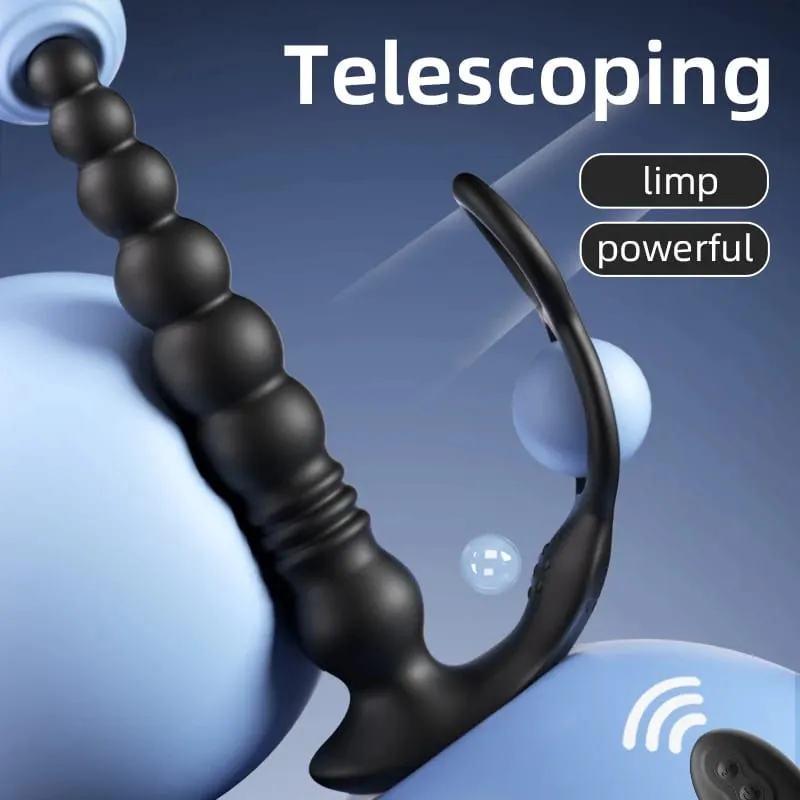 Fernbedienung Sex Spielzeug Verzögerung Ejakulation Lock Pull Perlen Teleskop Vibrierende Doppel Ringe Anal Prostata Stimulation Vergnügen — image 3