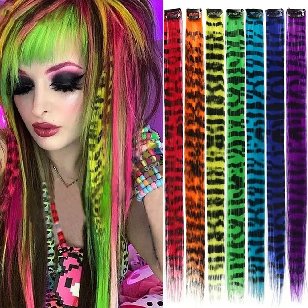 18 '7 ชิ้น Rainbow ยาวตรง Zebra พิมพ์สังเคราะห์ Feather คลิปในส่วนขยายของผมสำหรับผู้หญิงเหมาะสำหรับวันฮาโลวีนคริสต์มาส — image 2