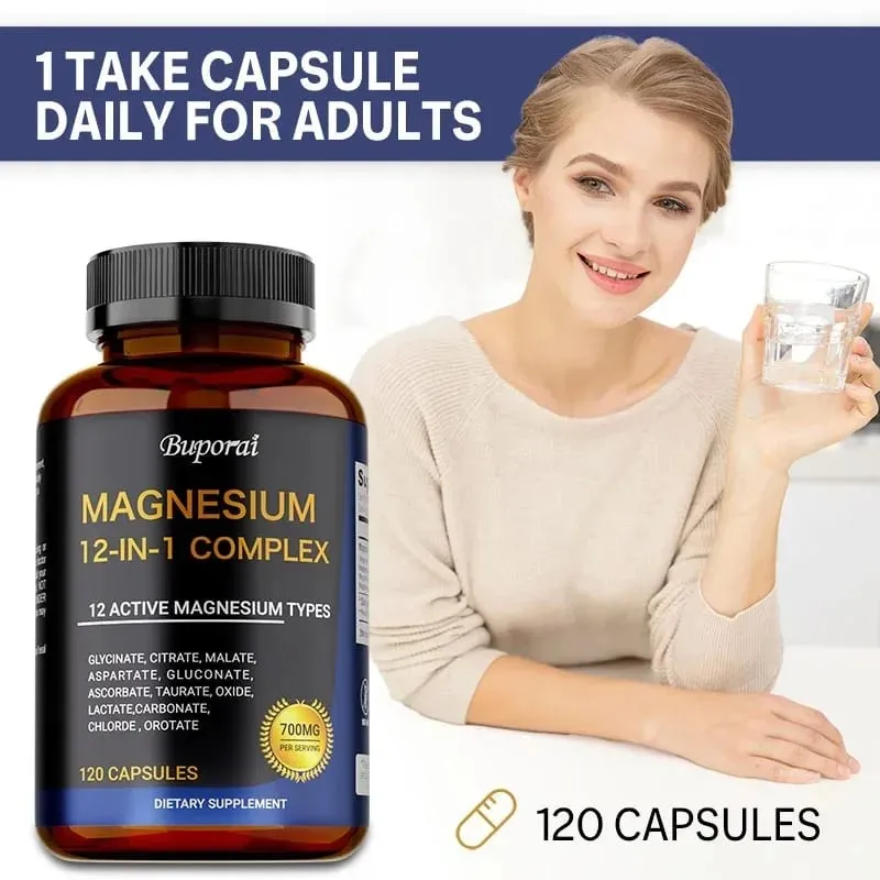 Magnesium Complex Capsules - Bone Muscle & Heart Health Supplement Sleep Support Muscle Relaxation Stress & Anxiety Relief