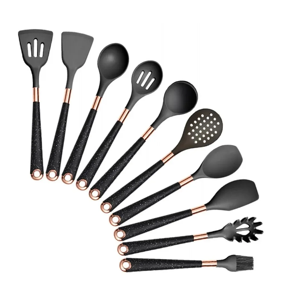 Silikone køkkenredskaber sæt non-stick non-stick varmebestandig spatel ske rose guld håndtag med spand Køkken gave — image 19