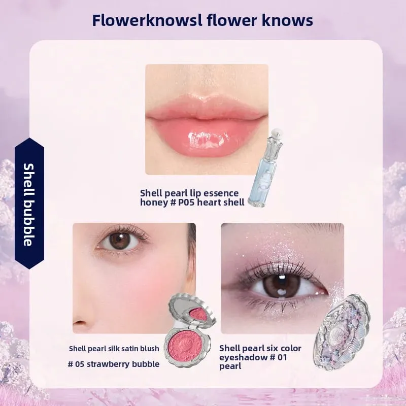 Flowerknows Kotak Hadiah Set Solek Malaikat Kecil Kotak Penuh Lip Glaze Blusher Shell Jewelry Kit Hadiah Hari Lahir Bunga Tahu — image 19