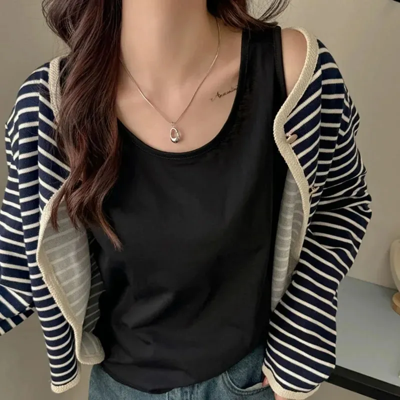 2026 novas mulheres verão casual regata cor sólida all-match básico sem mangas colete feminino coreano simples solto o-pescoço camis topo