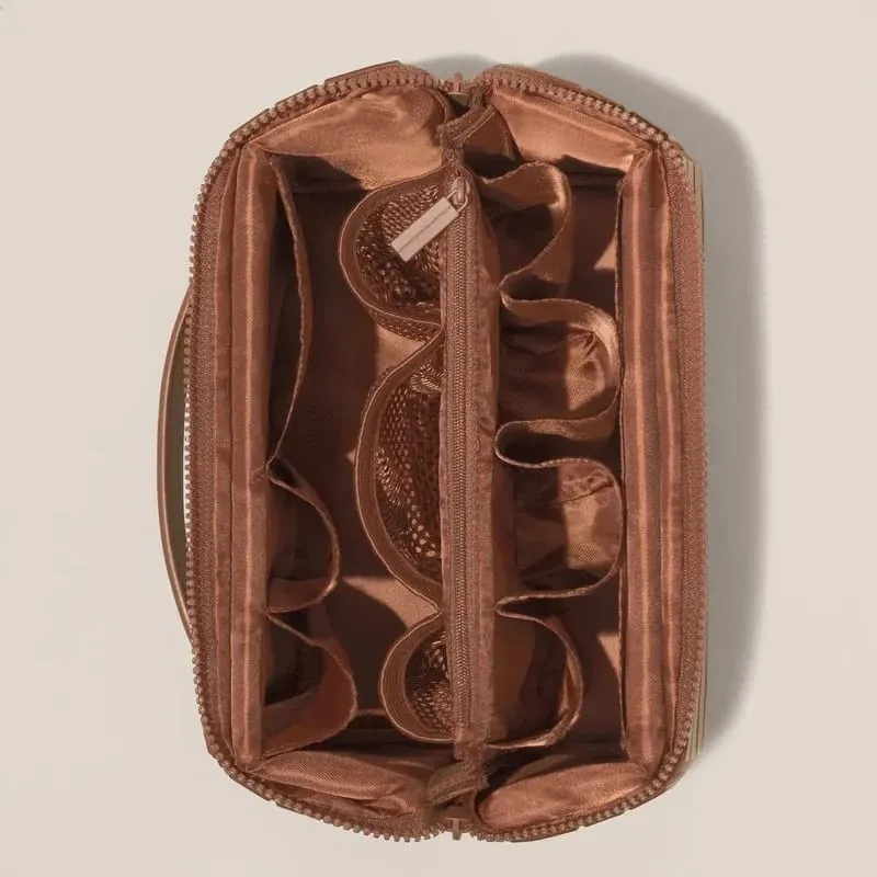 Borsa da viaggio pieghevole per trucchi Borsa da toilette grande impermeabile da appendere Organizzatore cosmetico con scomparti antigoccia per uso del trucco — image 3