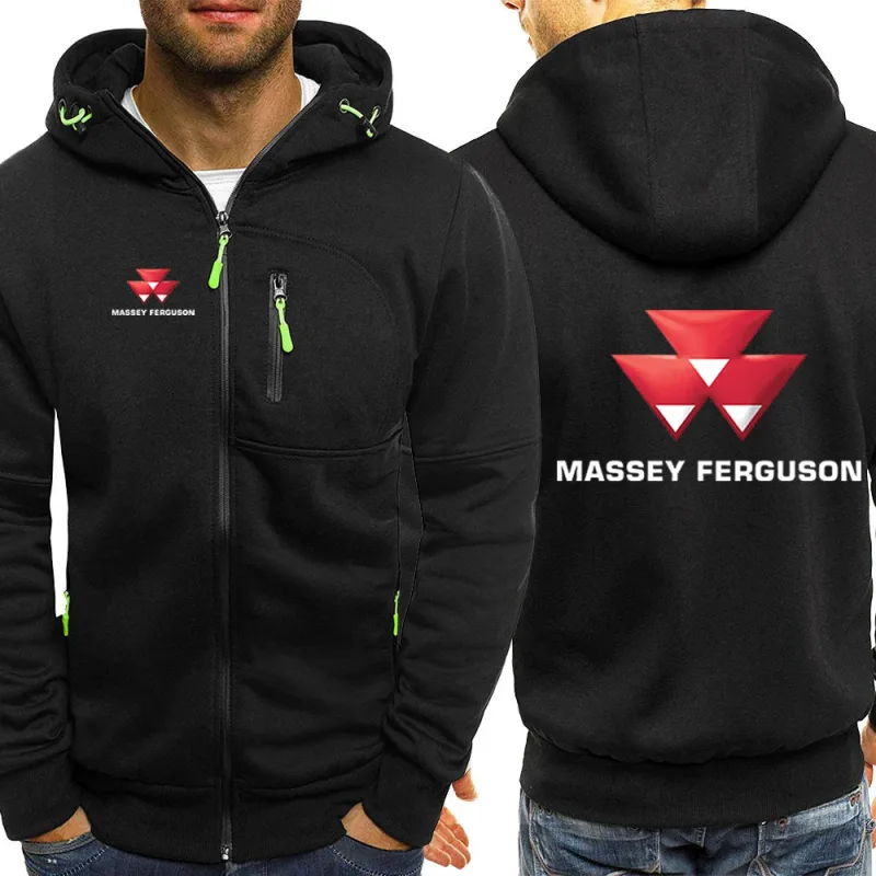 2025 Musim Bunga Musim Gugur Massey Ferguson Cetakan Popular Warna Pepejal Jaket Berkerudung Zip Berkerudung Lelaki Trendi Selesa Longgar Tali Serut Hoodie — image 4