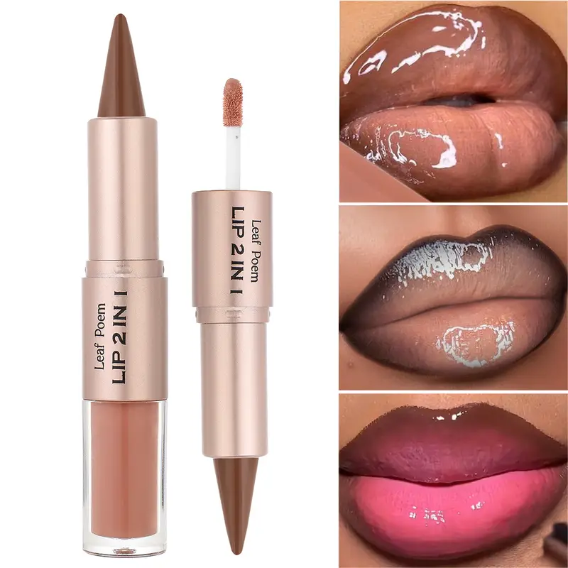 Black Brown Tapered Lip Liner Contour Pencil Double Head Mirror Plumping Lip Glaze Crystal Lip Gloss Sexy Red Lips Tint Makeup — image 2