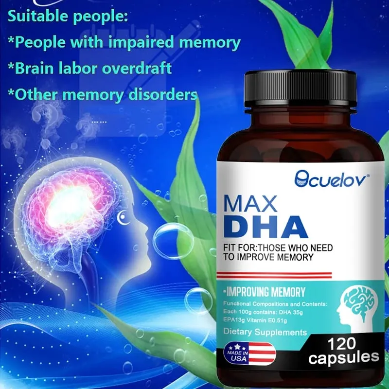 Bcuelov MAX DHA-verbessert das Gedächtnis, schützt das Sehvermögen, die Intelligenz, aktiviert die Gehirnzellen und verbessert die Gehirnermüdung. Nahrungsergänzungsmittel