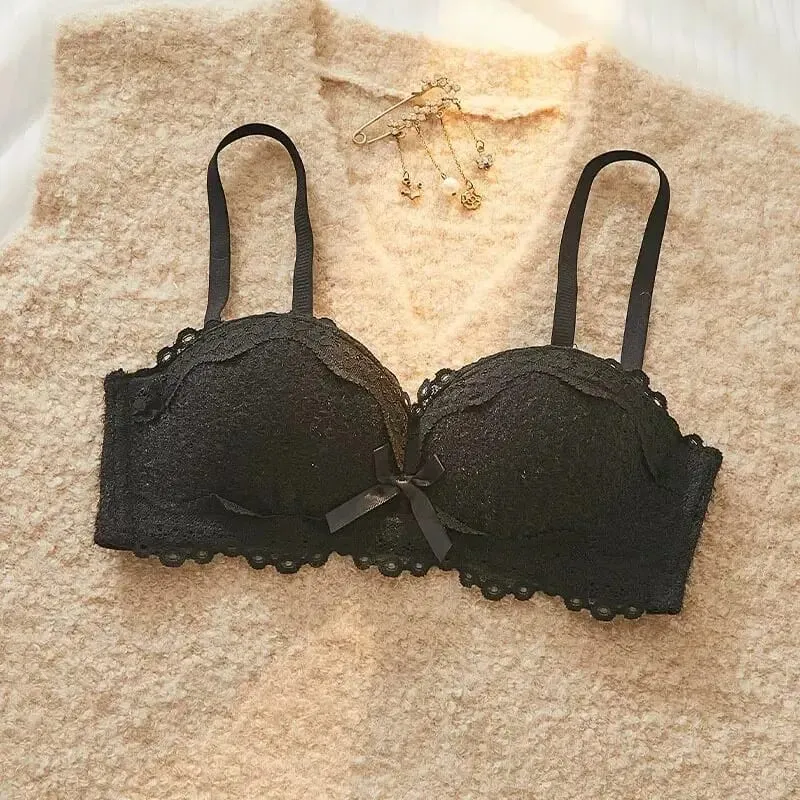 Conjunto de lencería Sexy de encaje, Push Up, acolchado grueso, pecho pequeño, mejora la forma, sujetador de media copa, ropa interior íntima breve oculta — image 16