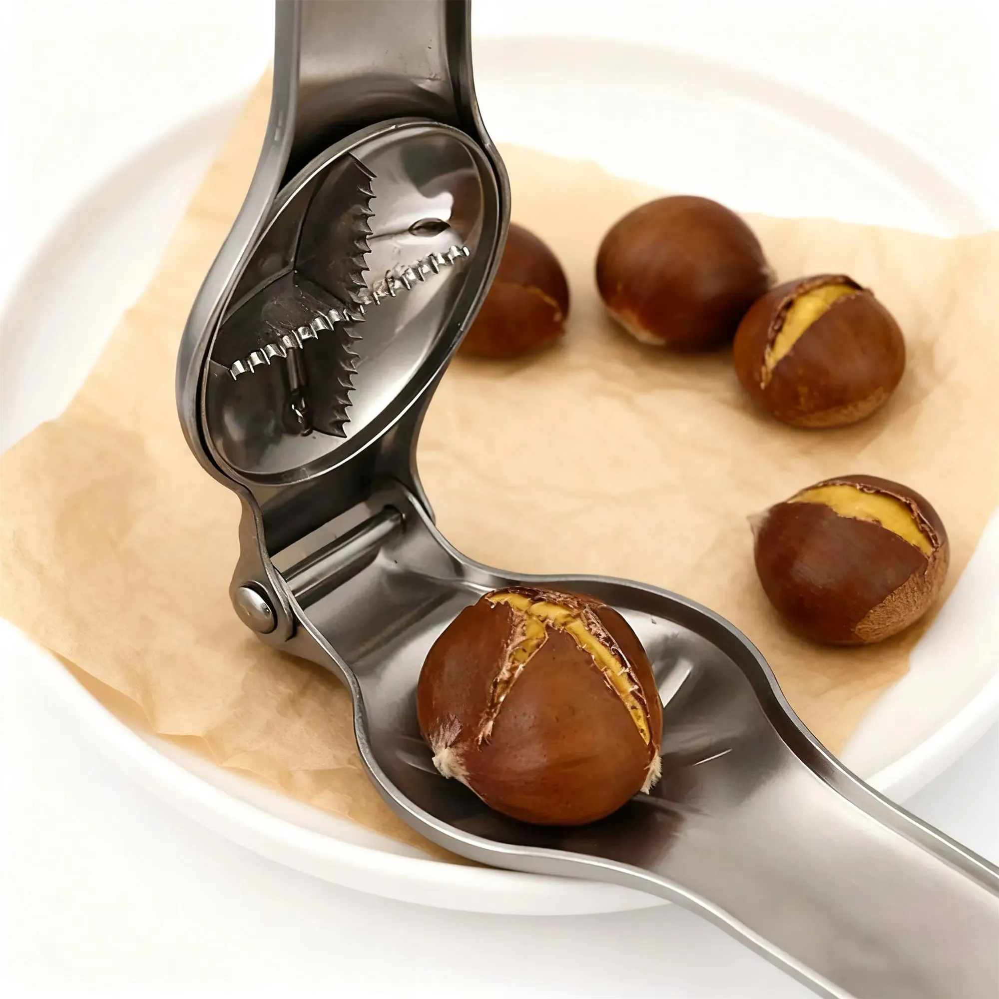 Yüksek Kaliteli Paslanmaz Çelik İkisi Bir Arada Kestane Makinesi Mutfak Aleti, Kuru Şişe Açacağı Kılıf ve Kesici Fonksiyonu — image 4