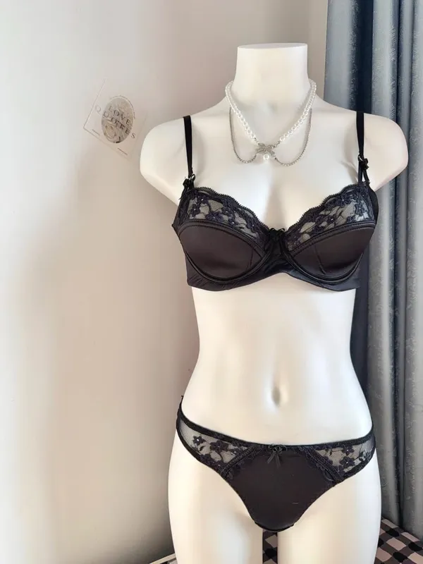 Set Bra Minimizer Renda Merah Populer Wanita Setengah Cangkir Ultra Tipis Payudara Besar Dukungan Lembut Pesta Pengantin Bulan Madu Malam Setelan 32-38 — image 10