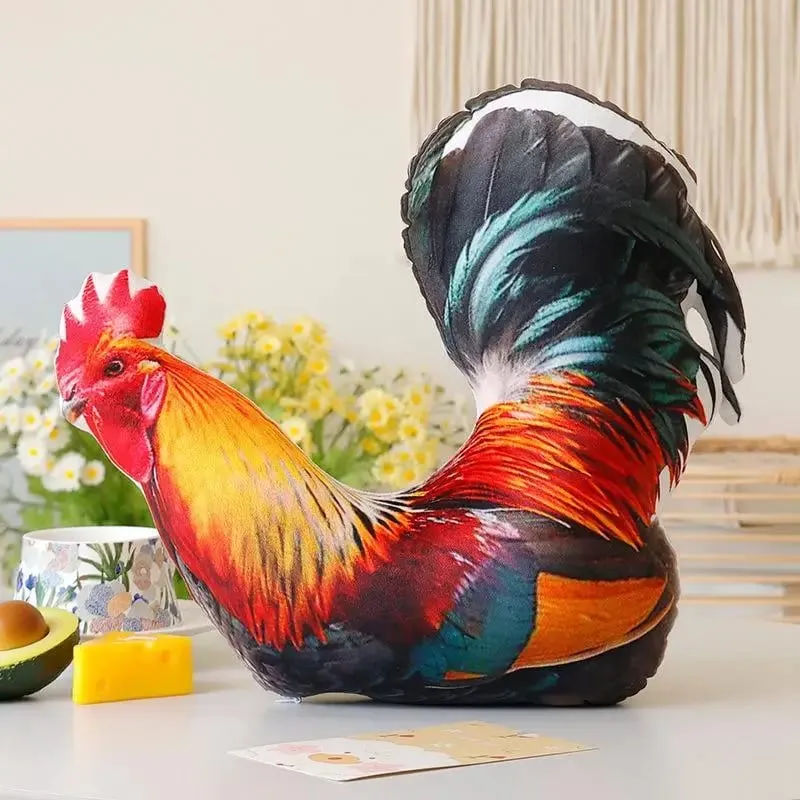 【BS】Bantal Lempar Mewah Ayam Jantan Terang Cetakan 3D Gebu Lembut Untuk Hiasan Sofa Rumah Hadiah Kanak-kanak Hiasan Bilik Haiwan