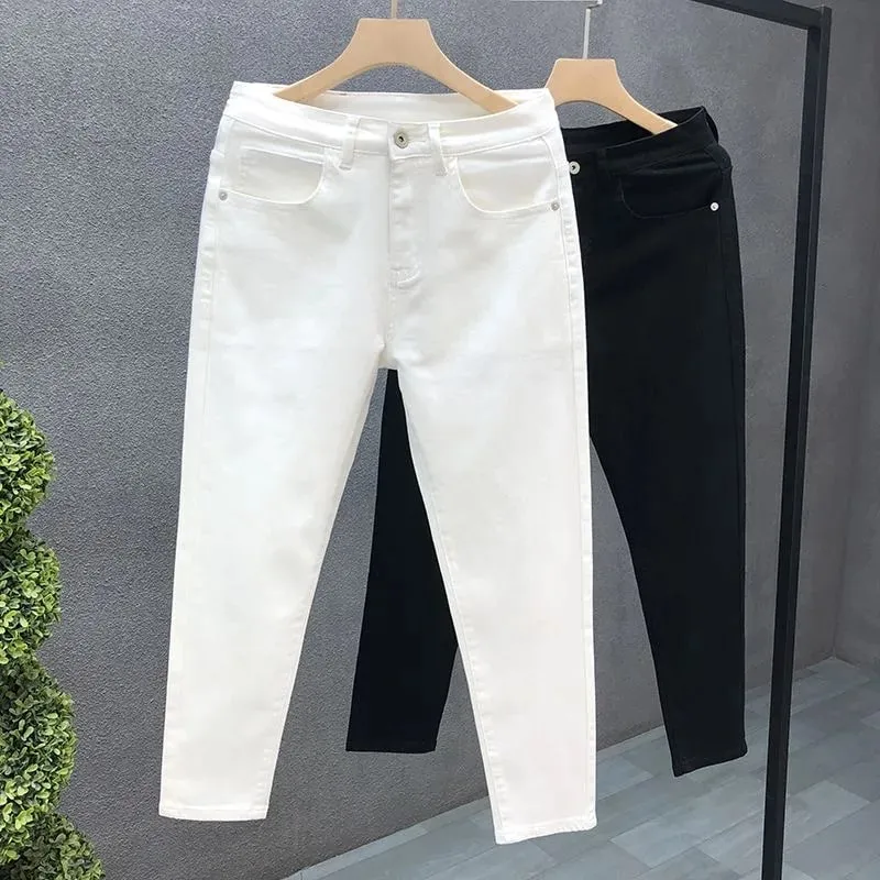 Jeans décontractés élastiques pour hommes, nouvelle mode classique, couleur unie, confortable, haute qualité, pantalon pour petits pieds 36, printemps et automne 2023 — image 2