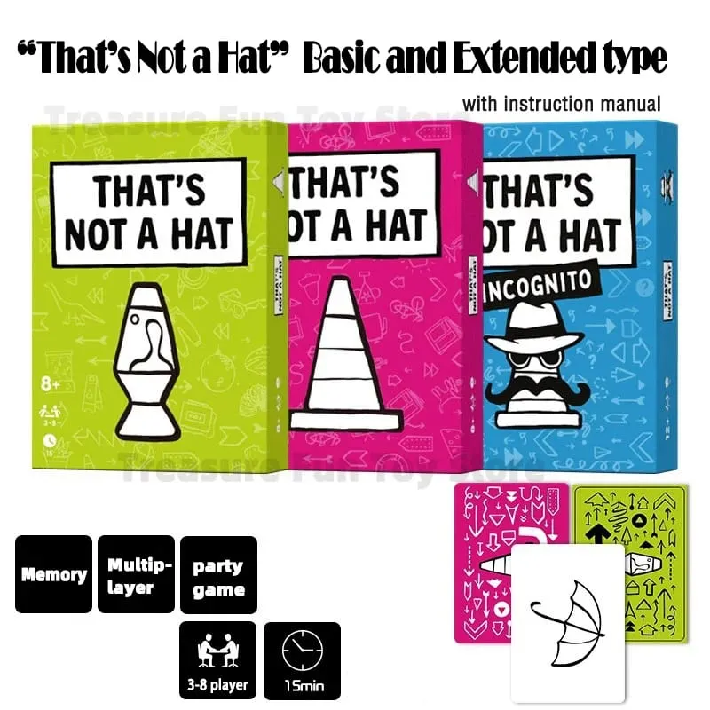 Gioco da tavolo That's Not a Hat Happy Party Game Set con carte base ed estese per 3-8 giocatori per tutte le età: bluff divertenti e memoria — image 1