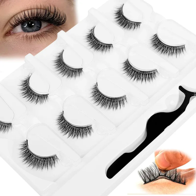 5 Paar kleberfreie, selbstklebende Wimpern, 3D-natürliche falsche Wimpern, eine Schritt-Anwendung, leicht zu entfernendes Augen-Make-up, Großhandel