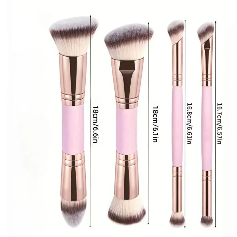 Ensemble de pinceaux de maquillage de base à double extrémité, avec boîte, pour fond de teint, poudre, Blush, détails pour fard à paupières, débutant, voyage, 4 pièces — image 2