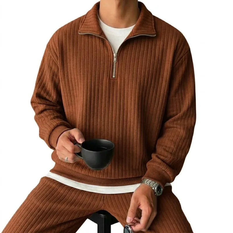 Quarter Zip Ανδρικά Φούτερ Πολυτελή Μονόχρωμες Ρίγες Πουλόβερ Φούτερ με Κουκούλα Γυμναστήριο Άνδρας V Λαιμός Φερμουάρ Πουκάμισα Μακρυμάνικα Ανδρικά Παλτά — image 9