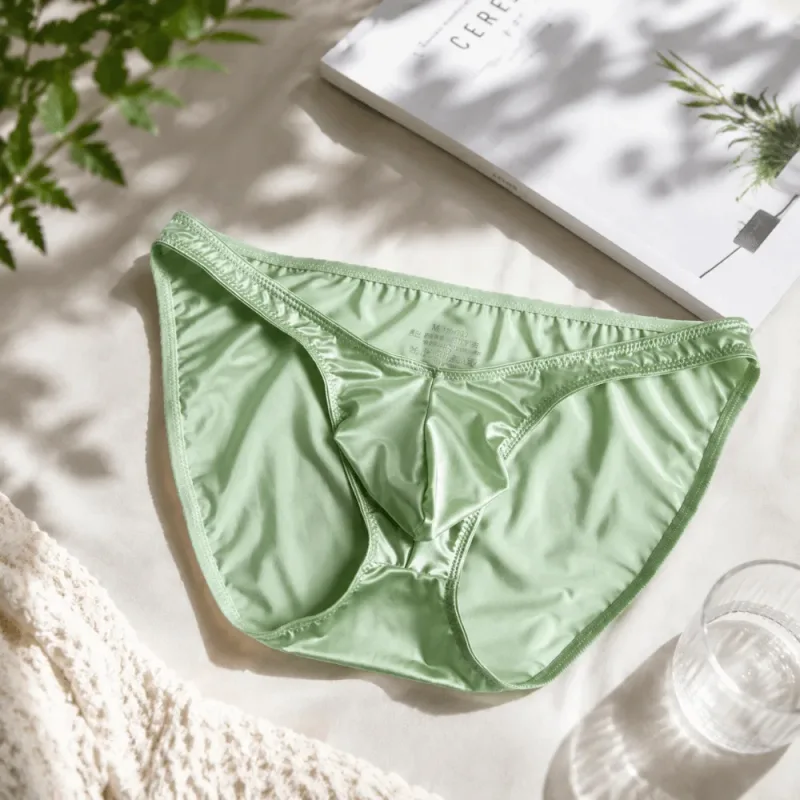 Bequeme U-Pouch-Unterwäsche für Herren mit niedriger Taille, atmungsaktiv, nahtlos, Satin-Seiden-Slip, schmaler Gürtel, Dessous, Eisseiden-Höschen, Sport — image 2