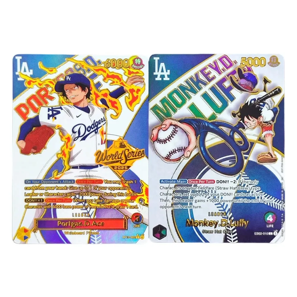 DIY OPCG ONE PIECE CARD Monkey.D.Luffy Ace (010) (Dodgers x ONE PIECE) EB02-010 One Piece โปรโมชั่นอะนิเมะการ์ดภาษาอังกฤษฟอยล์ — image 1