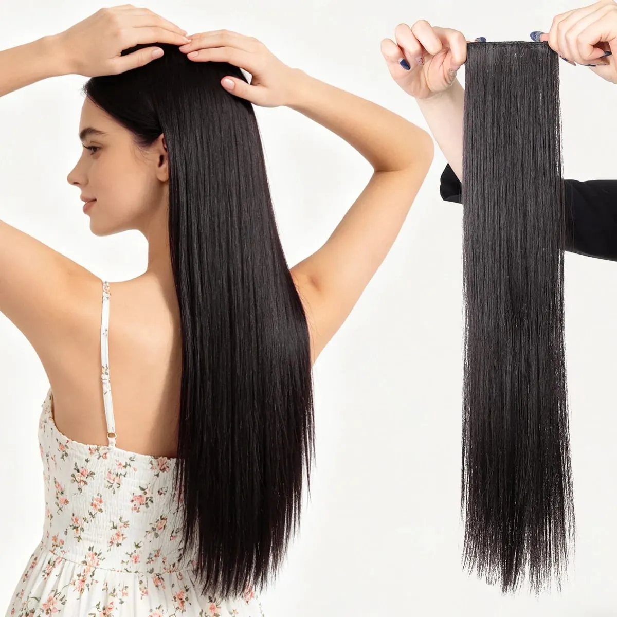 1pcs synthetic 16“20"24“ clip hair extension piece wig women's lightweight top replacement long straight hair — image 2