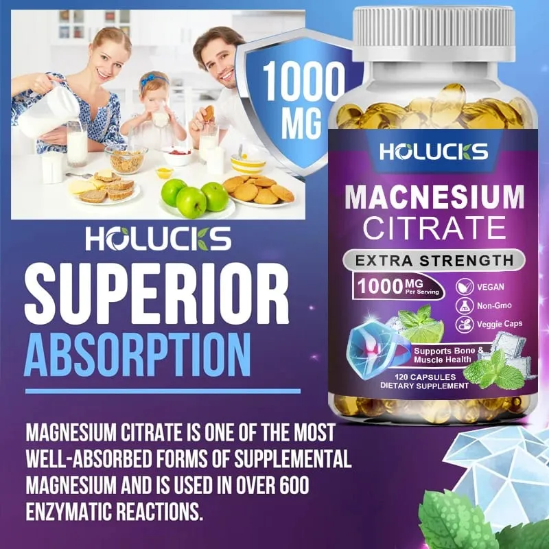 Buy 1 Get 1 Free! Magnesium Citrate 1000mg Supplement for Constipation Relief Muscle Cramps & Better Sleep Women & Men