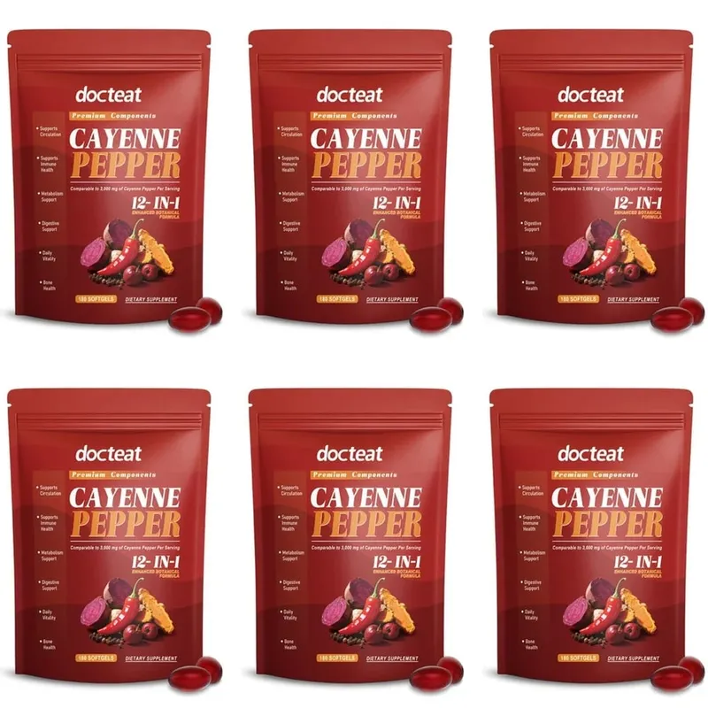 Docteat Cayenne Pepper Softgels with Vitamin D3 and K2 Energy Metabolism and Digestive Support Antioxidant Defense 180 Softgels — image 12