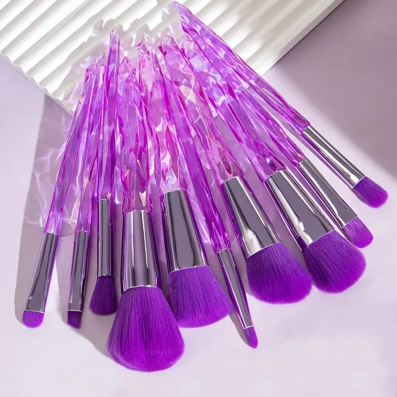 คริสตัลสีม่วง Handle ชุดแปรงแต่งหน้าผมสังเคราะห์นุ่ม Foundation Blush Eye Shadow แปรงเครื่องสำอาง Kit — image 14