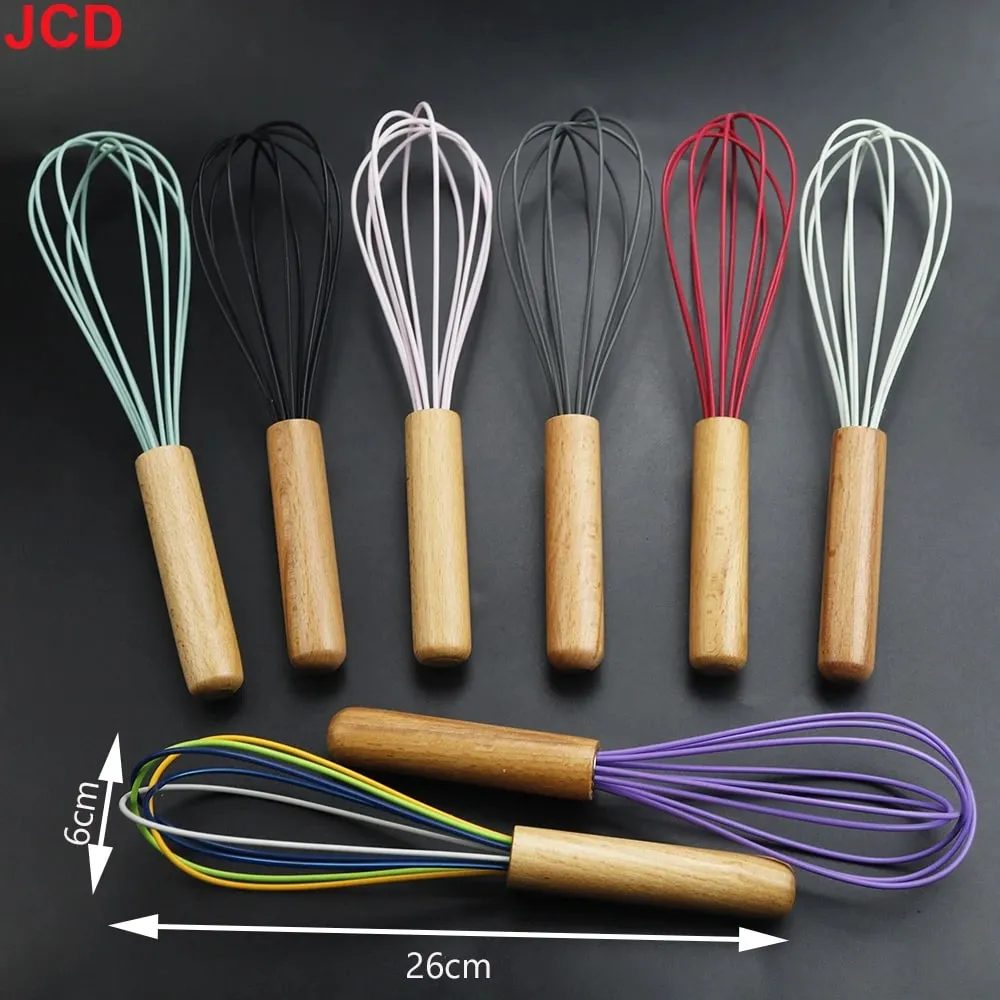 JCD Siliconen Eiklopper Garde Houten Handvat Keuken Hand Eiklopper Gadgets Keukengereedschap Bakaccessoires — image 1