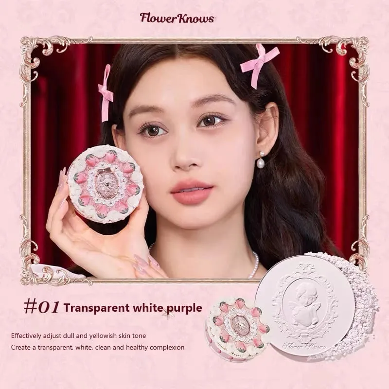 Sady Flower Knows Strawberry Cupid Full Coverage Foundation Powder Kompaktní pudr Tuhý parfém Krém na ruce Dárková sada pro ženy — image 3
