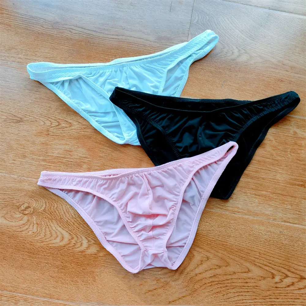 Solid Color Nylon Briefs Men Big Bulge Sexy Underwear Translucent Ice Silk Low Waist Bikini Panties U Convex Male Panties — image 16