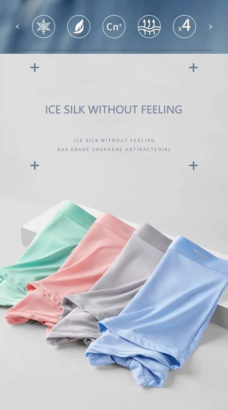 4pcs Boxer Shorts Men's Ice Silk Underwear Cool Underpants Breathable Sexy Thin Panties U Convex Lingerie Wholesale Lots L-6XL — image 1