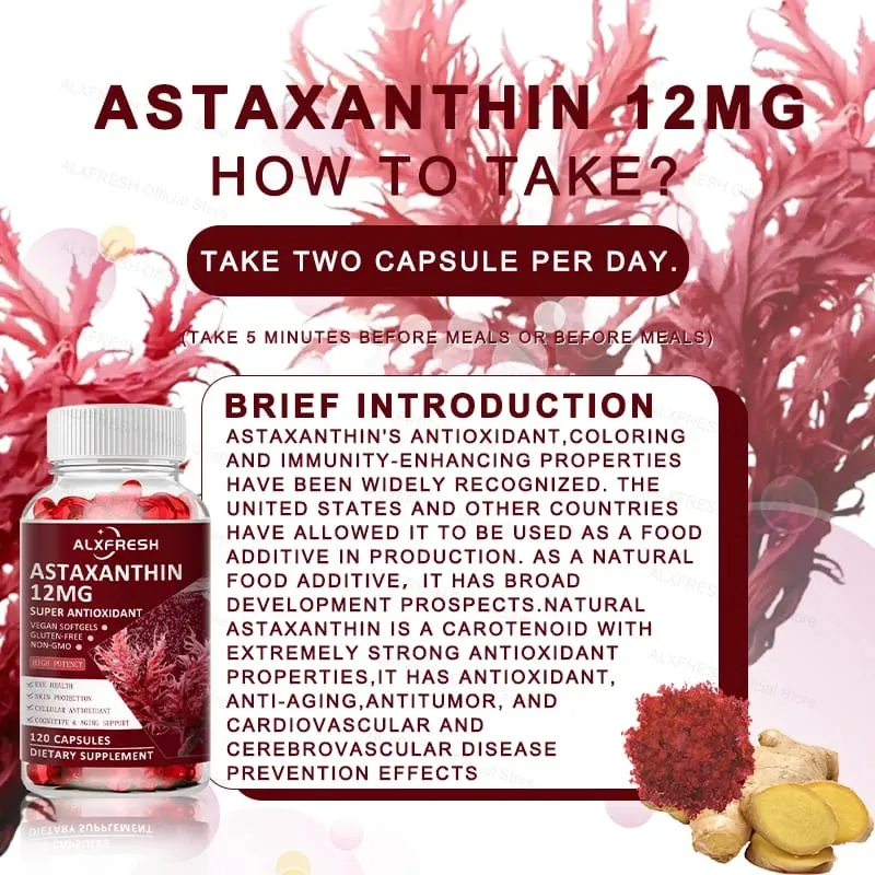Astaxanthin Capsules For Relieve Eye Fatigue Support Skin Brain Heart Health Improve Concentration and Memory And Delay Aging — image 4