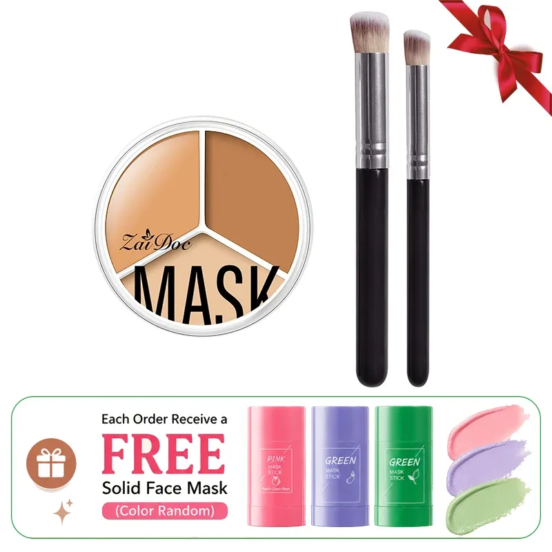 ZaiDoc 3 สีคอนซีลเลอร์ Palette Full Coverage Long Lasting Cream Corrector สำหรับสิว Dark Circles Eye กระเป๋าธรรมชาติแต่งหน้า 15g แต่ละ