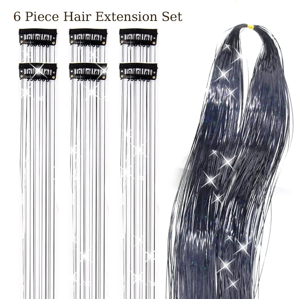 Hair Tinsel Pack Of 6Pcs Clip In Hair Tinsel 20Inch Colorful Glitter Tinsel Hair Extensions Festival Gift Tinsel Fairy Hairpiece — image 17