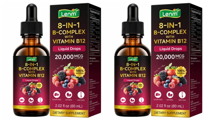 Vitamin B Kompleks 8-dalam-1 Mengurangkan Penyerapan Maksimum dengan Vitamin B12 Folat Menyokong Metabolisme Fokus Tenaga & Kesihatan Saraf 60ML — image 9