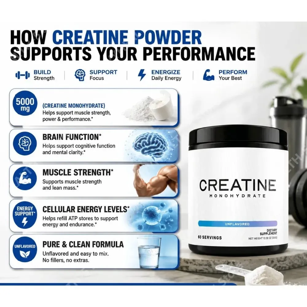 Creatina monoidrato in polvere 5000 mg 60 porzioni Senza aroma Integratore quotidiano per il supporto fitness Vegano senza glutine 300 g — image 4