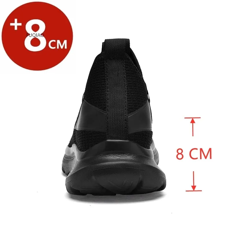 Nam Tất Cả Màu Đen Lưới Thoáng Khí Thang Máy Giày 8Cm Vô Hình Tăng Chiều Cao Không Trượt Giày Thể Thao Hàng Ngày Đi Tập Luyện Giày