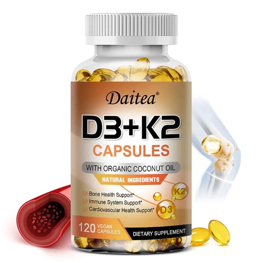 Vitamin D3 K2 Capsule - 5000 IU Vitamin D3 Promotes Strong Bones Calcium Absorption Teeth Heart Cardiovascular Health — image 1