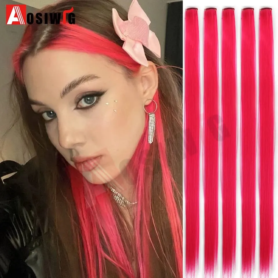 5PC สังเคราะห์ Feather Hair Extensions พร้อมคลิปทนความร้อนตรงผมสีสีดำคลิปผมสตรี 8G — image 24