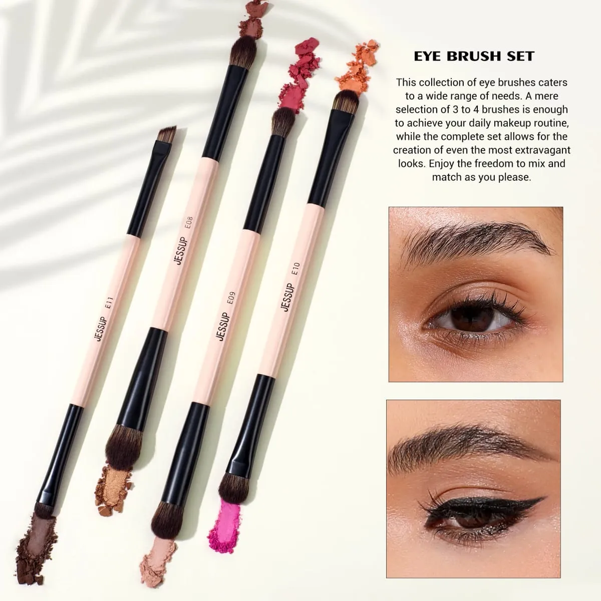 Jessup Set di pennelli per trucco 3/5/7 pezzi Pennello per trucco a doppia faccia Fondotinta Ombretto in polvere Miscela di polvere di pesca cruelty-free T600 — image 5