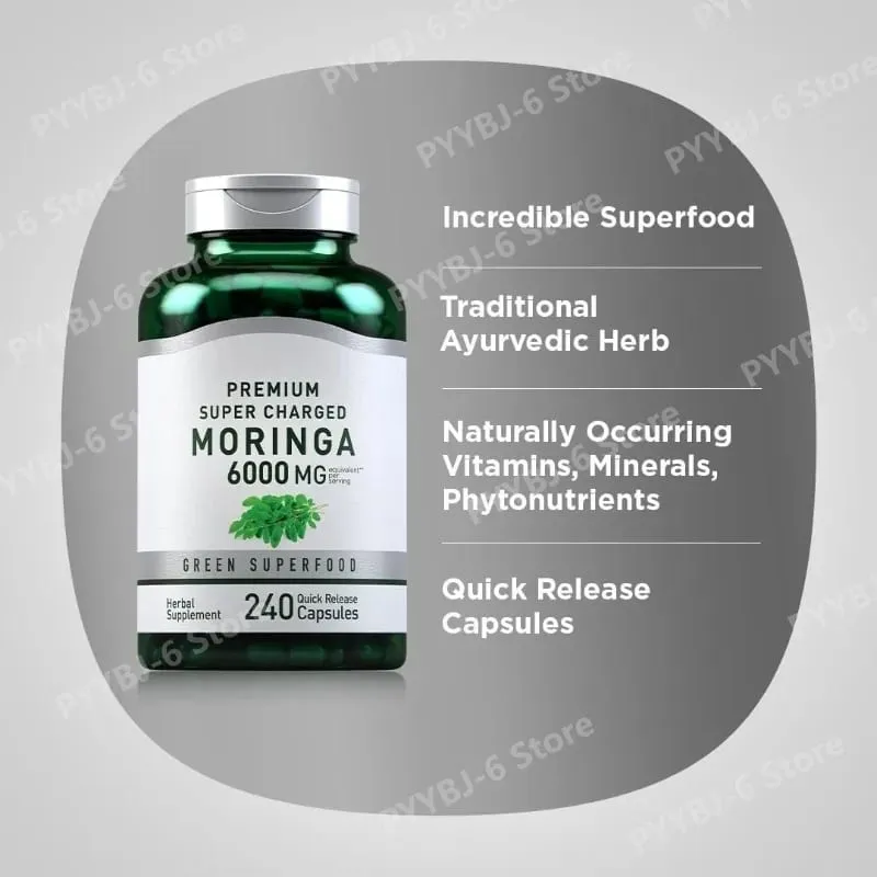 Moringa Oleifera-Ergänzungsmittel, 6000 mg konzentrierter Blattextrakt, unterstützt die allgemeine Gesundheit und das Wohlbefinden, gentechnikfrei, 240 Kapseln für Erwachsene