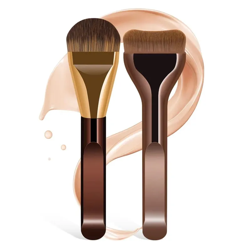 2 stk Foundation Makeup Børster Sæt Ultra tynd top maskebørste til flydende creme Kosmetik blanding skønhedsværktøj Premium gave