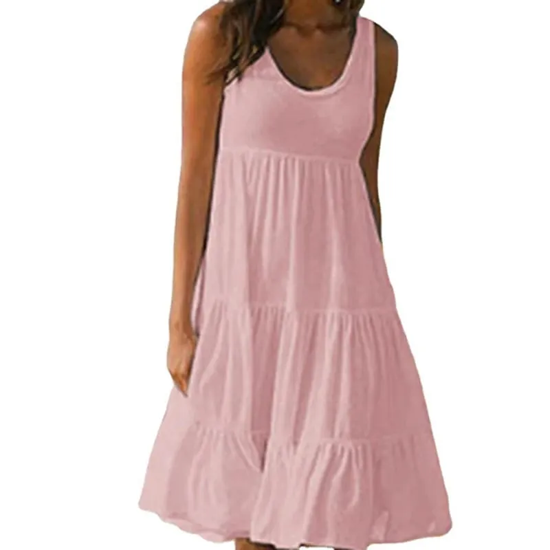 ผู้หญิงสบายๆชุดมินิ 2024 ฤดูร้อนElegantแขนกุดRufflesหลวมสั้นชุดBeach Party Sundress Oversize Streetwear — image 4